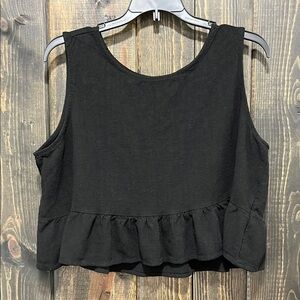 Anrabess Crop Top XL Black Button Back Boho Peplum Look Sleeveless‎ Ruffles
